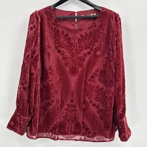 Soft Surroundings Vanetta Velvet Top 1X Rhubarb Burnout Floral Long Sleeve Chic